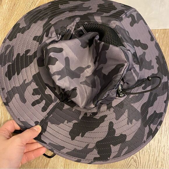 Men Women Fishing Sun Waterproof Wide Brim black gray camo hat NEW - Picture 5 of 9